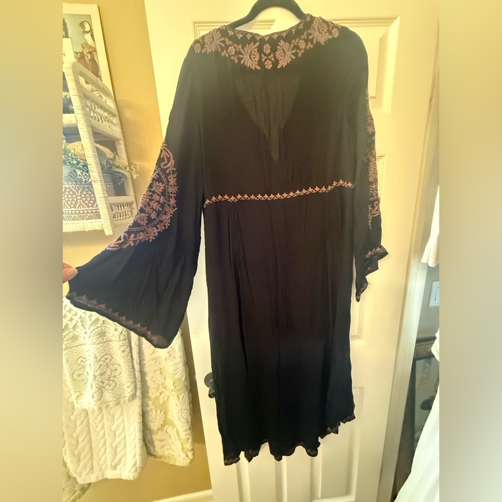 Free People Black, Rust and Lavender Embroidered High Low Dress - Picture 6 of 7